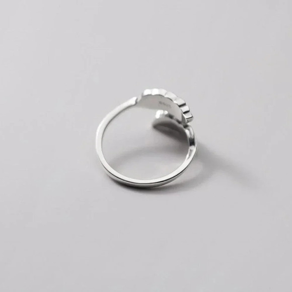925 Sterling Silver Minimalist Feather Wrap Ring Leaf Adjustable Geometric Ring - Picture 3 of 5